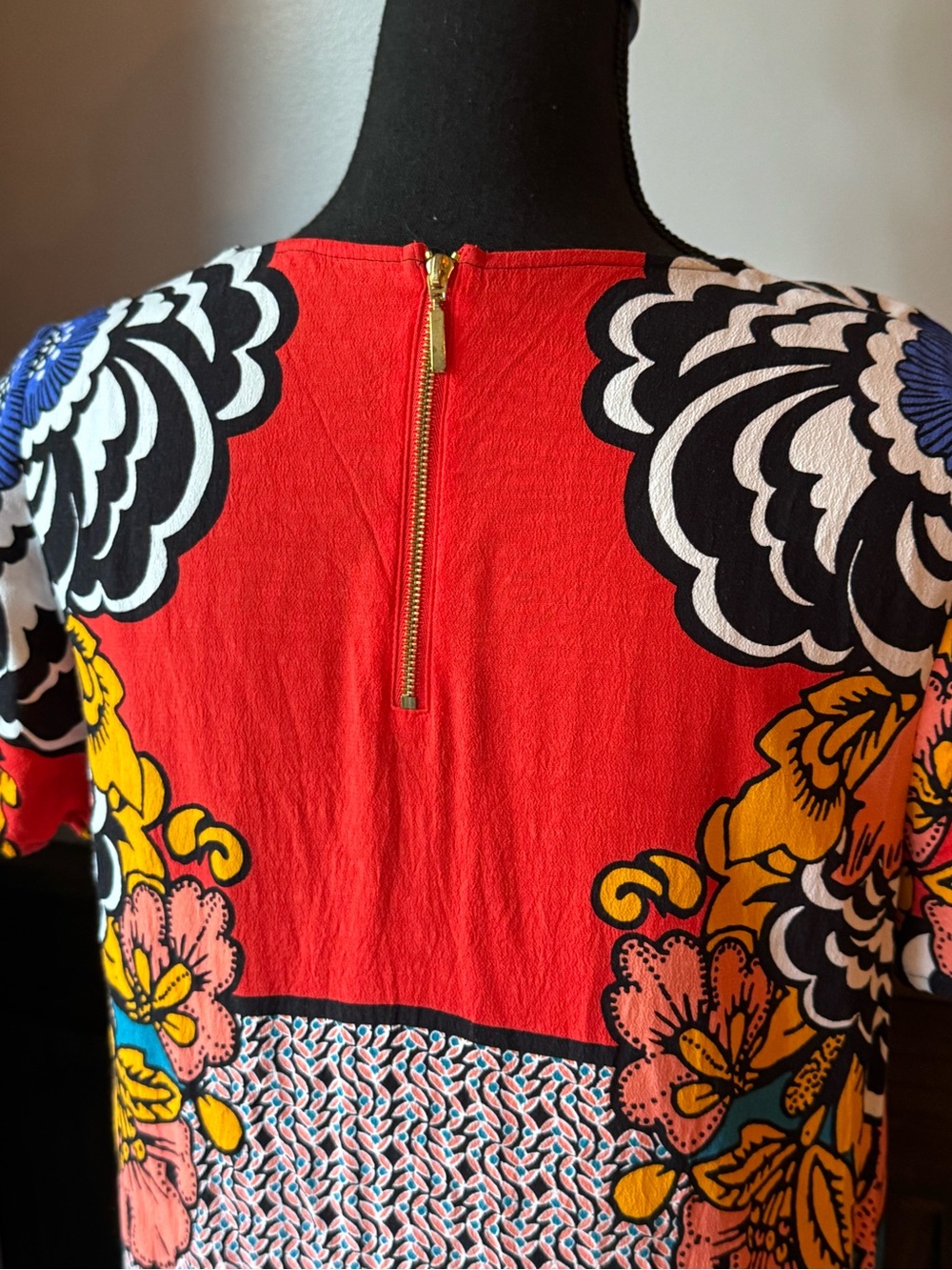 Express Bold Floral Patchwork Mini Dress - Red, Yellow, Blue, Black, Cream - Picture 4 of 7